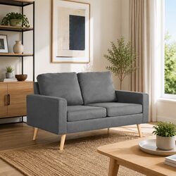 Inviting Grey Fabric 2-Seater Sofa with Padded Cushions