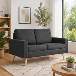 Grey Fabric 2-Seater Sofa with Padded Cushions