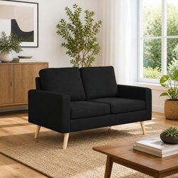 Comfortable 2-Seater Sofa with Black Fabric Upholstery
