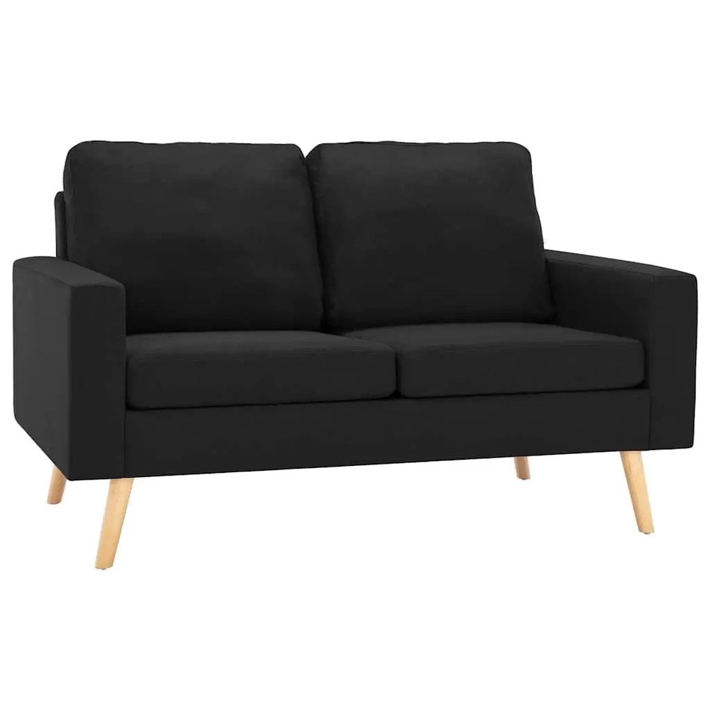 2-Seater Sofa Black Fabric Upholstered Padded Cushions Wooden Frame
