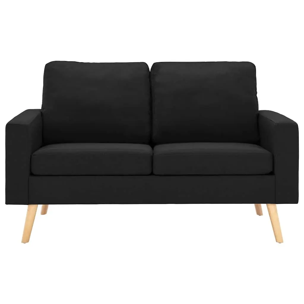 2-Seater Sofa Black Fabric Upholstered Padded Cushions Wooden Frame
