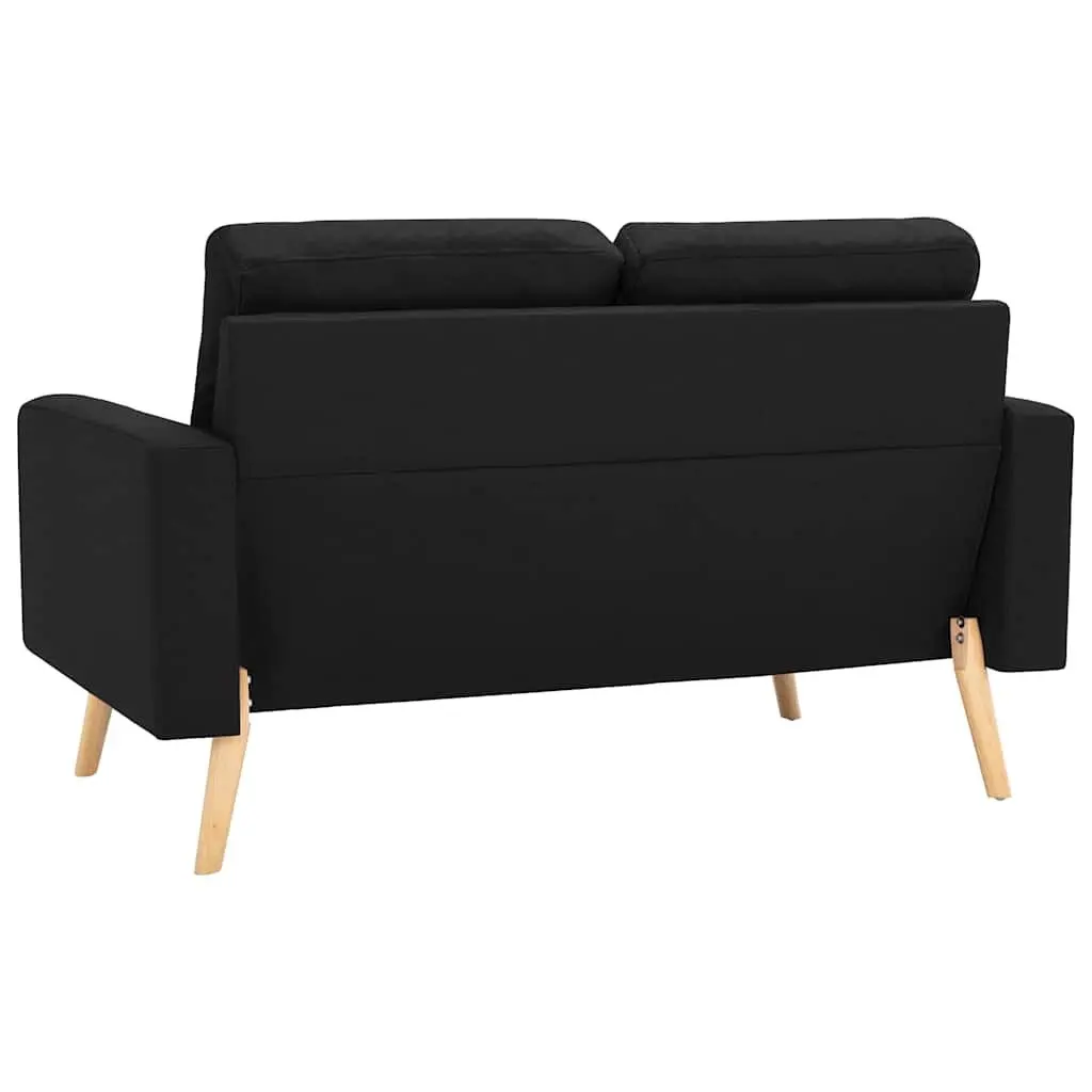 2-Seater Sofa Black Fabric Upholstered Padded Cushions Wooden Frame