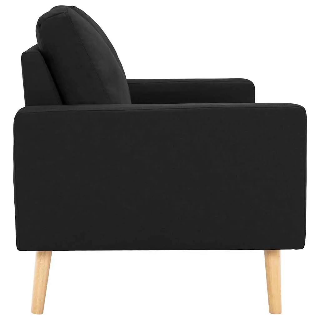 2-Seater Sofa Black Fabric Upholstered Padded Cushions Wooden Frame