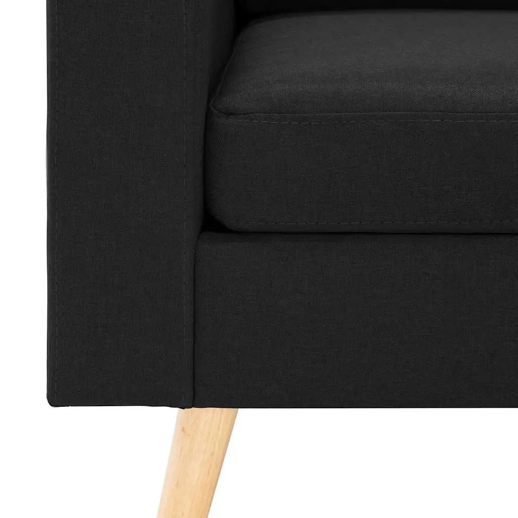 2-Seater Sofa Black Fabric Upholstered Padded Cushions Wooden Frame