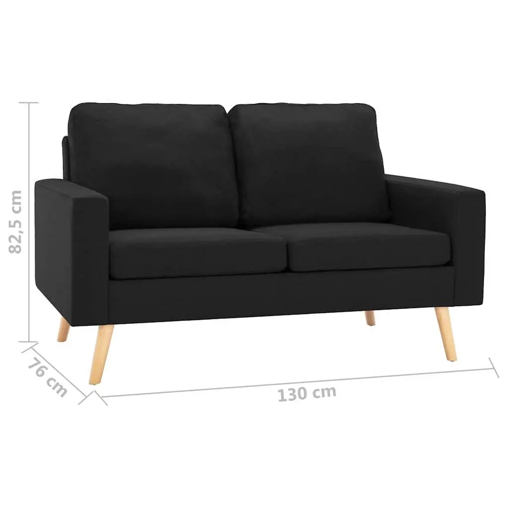 2-Seater Sofa Black Fabric Upholstered Padded Cushions Wooden Frame