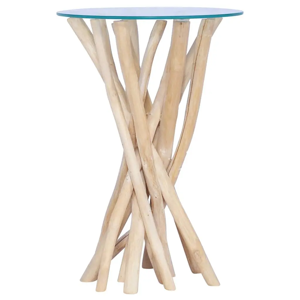 Coffee Table Solid Teak Wood Glass Top 35x35x50cm