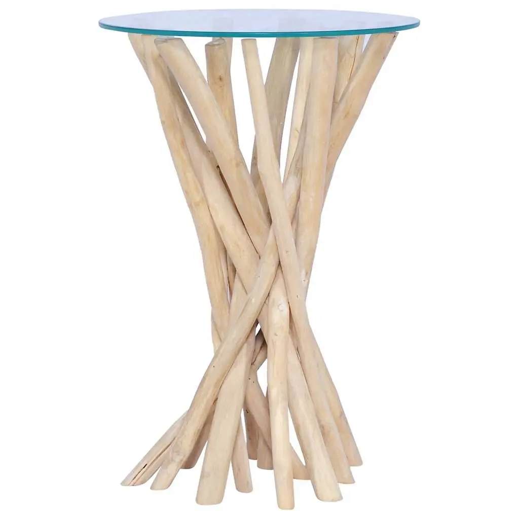 Coffee Table Solid Teak Wood Glass Top 35x35x50cm