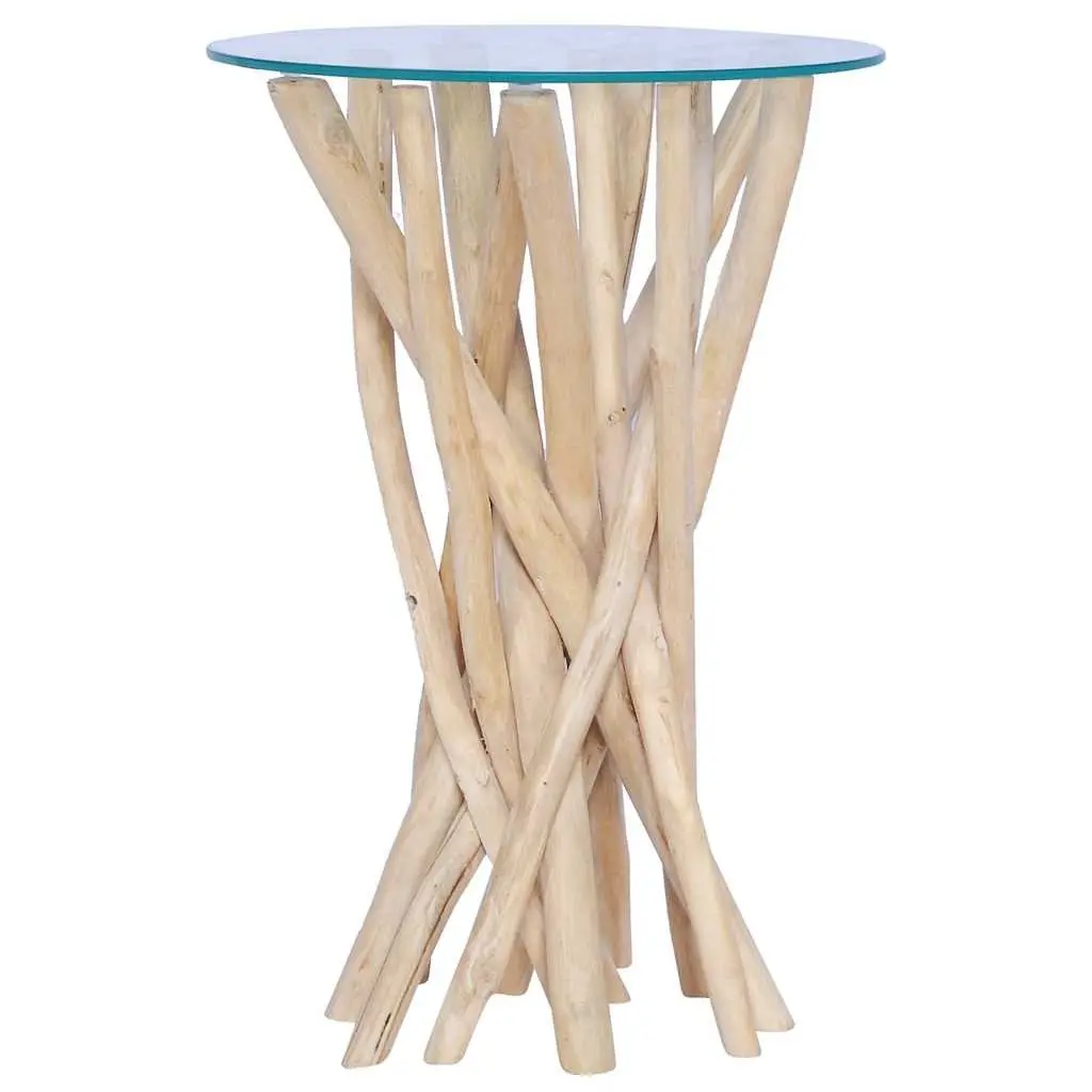 Coffee Table Solid Teak Wood Glass Top 35x35x50cm