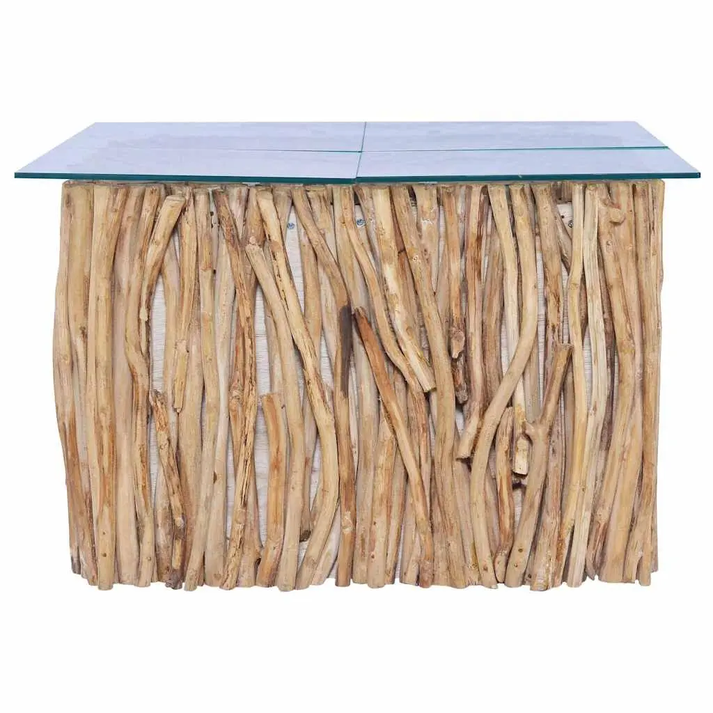 Teak Wood Coffee Table with Glass Top Brown 66x66x40cm Living Room Accent Side Table