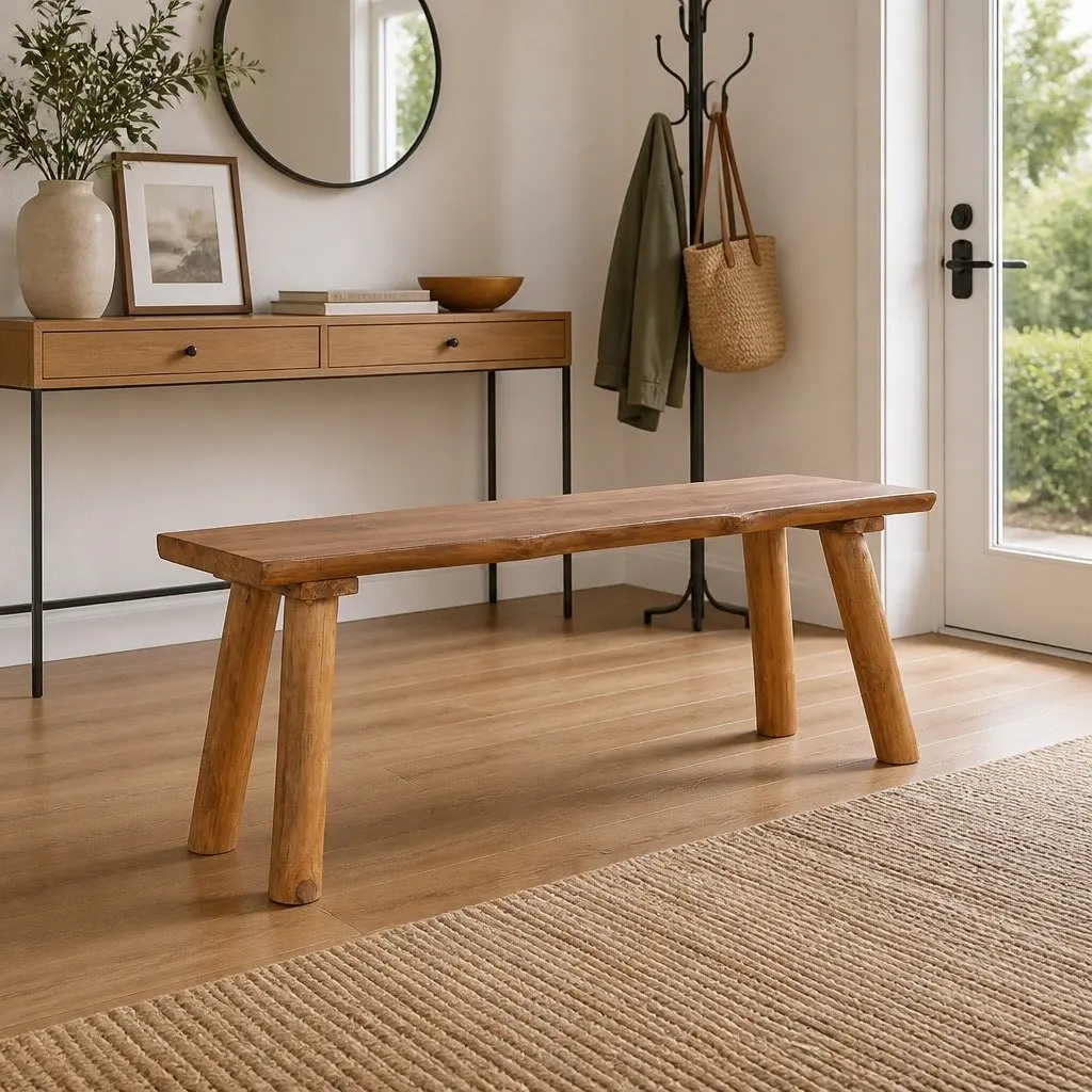 Solid Teak Wood Garden Bench 120 cm Indoor Outdoor Wooden Seating Furniture