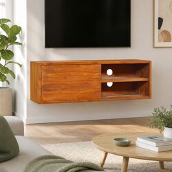 Wall-mounted TV Cabinet in Solid Teak Wood, Brown 90x30x30cm