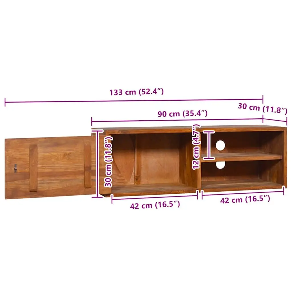 Wall-mounted TV Cabinet Solid Teak Wood Brown 90x30x30cm