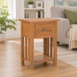 Charming Oak Wood End Table with Drawer and Shelf