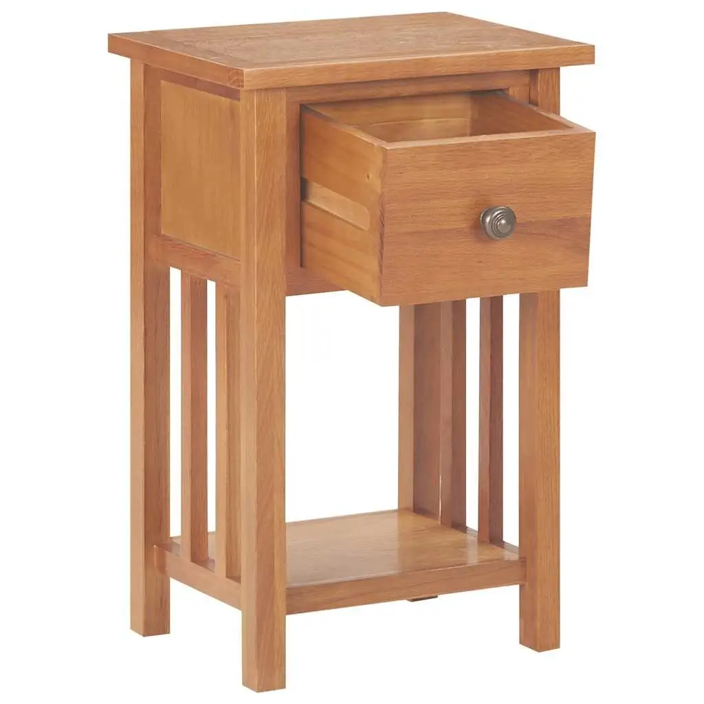 End Table with Drawer and Shelf Oak Wood Compact Magazine Rack Side Table