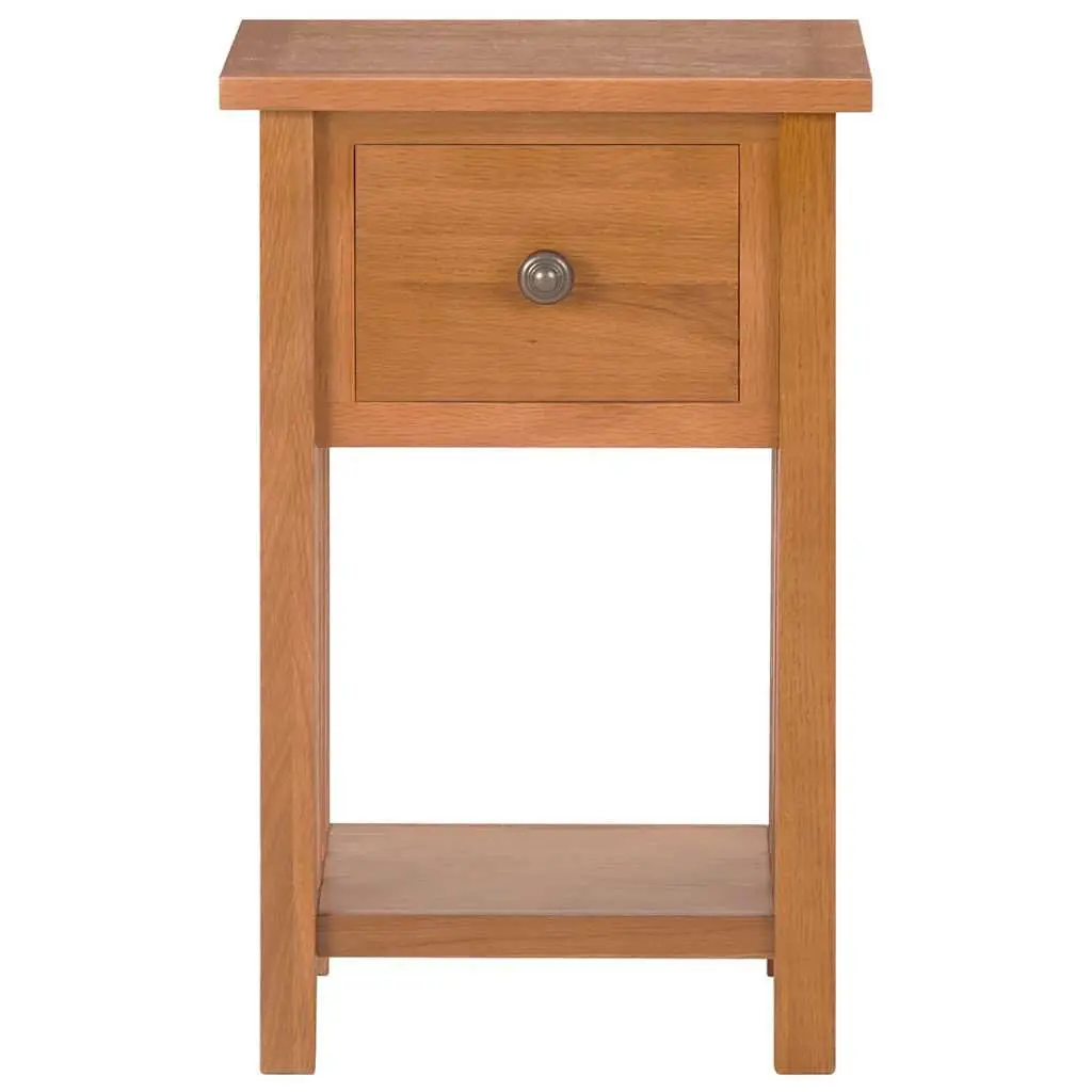 End Table with Drawer and Shelf Oak Wood Compact Magazine Rack Side Table