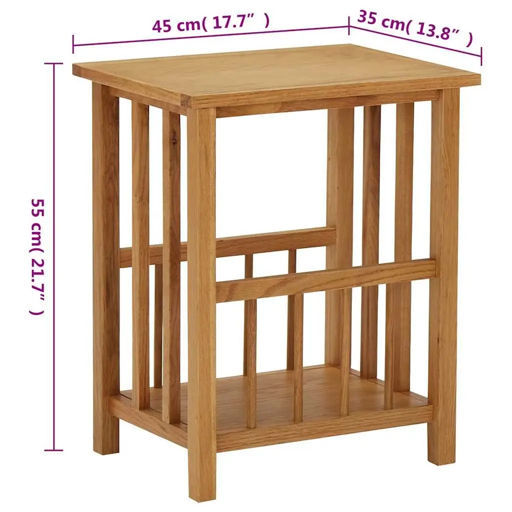 End Table Oak Wood Magazine Rack Shelf Compact Accent Furniture Brown 45x35x55cm