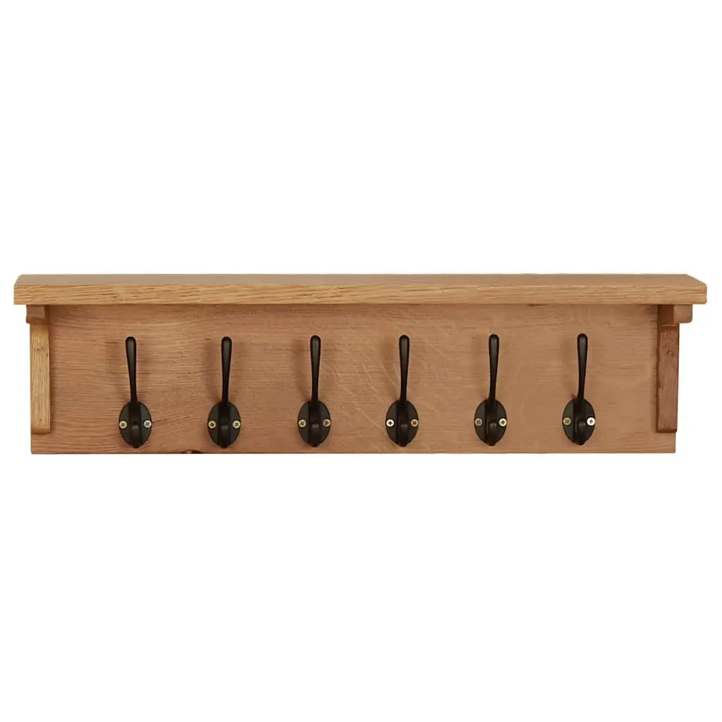 Brown Solid Oak Wood Coat Rack with 6 Hooks