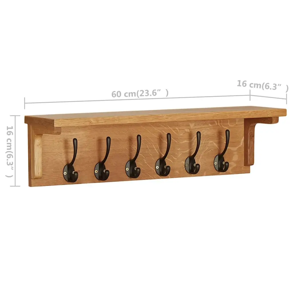 Brown Solid Oak Wood Coat Rack with 6 Hooks