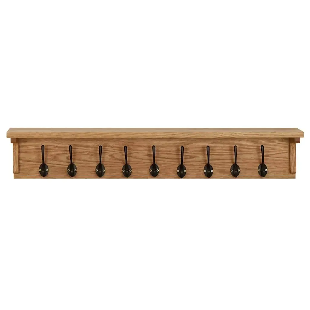 Solid Oak Wood Wall-Mounted Coat Rack with 9 Hooks