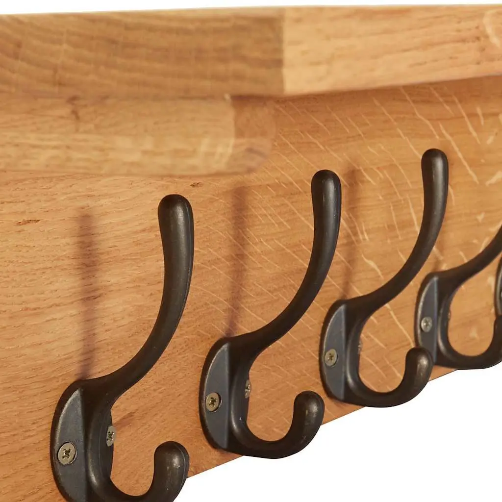 Solid Oak Wood Wall-Mounted Coat Rack with 9 Hooks