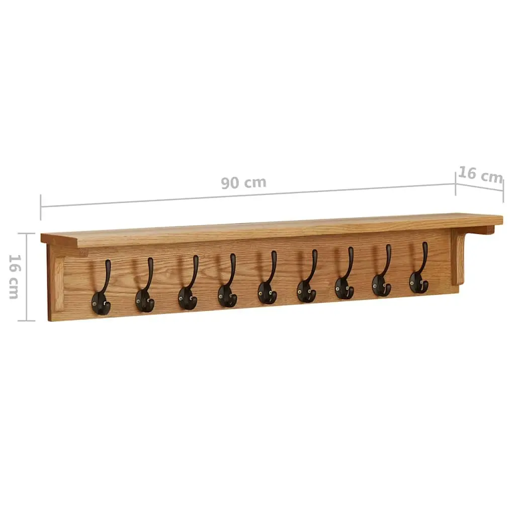 Solid Oak Wood Wall-Mounted Coat Rack with 9 Hooks