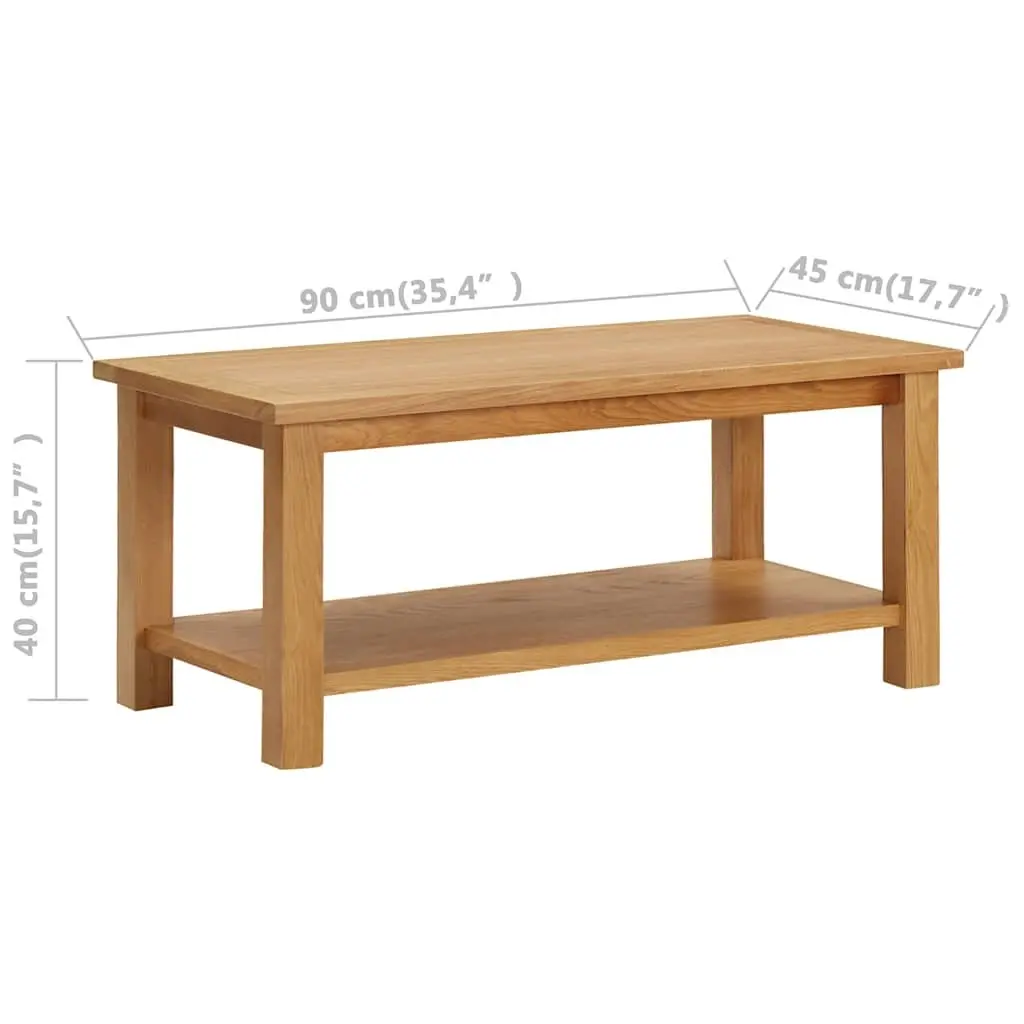 Coffee Table 90x45x40 cm Oak Wood Solid Top with Storage Shelf Accent Furniture