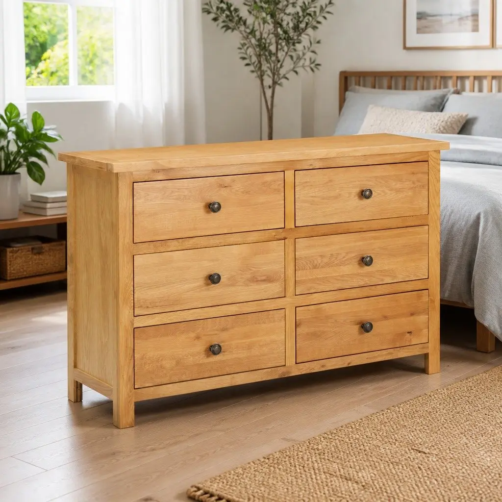 Solid Oak Wood Chest of Drawers in Brown 105x33.5x73cm