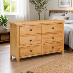 Solid Oak Wood Chest of Drawers in Brown 105x33.5x73cm