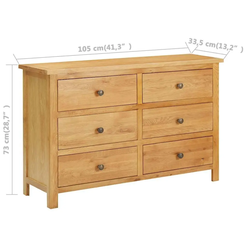 Chest of Drawers Rustic Brown 105x33.5x73 cm Solid Oak Wood 6 Drawer Storage Cabinet