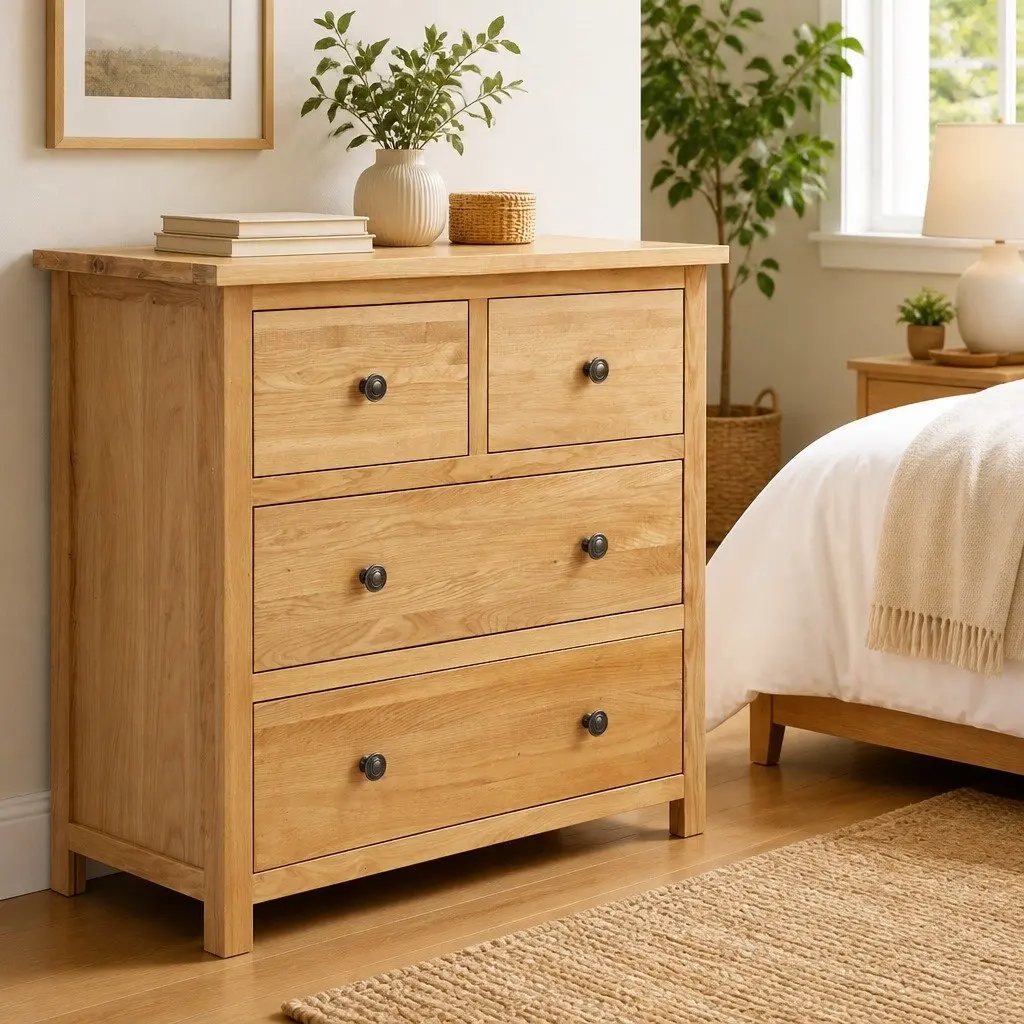 Chest of Drawers Rustic Style 80x35x75cm Solid Oak Wood Bedroom Storage Cabinet 4 Drawers