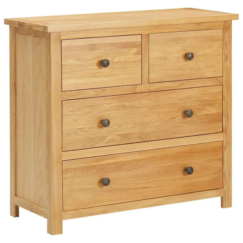 Chest of Drawers Rustic Style 80x35x75cm Solid Oak Wood Bedroom Storage Cabinet 4 Drawers