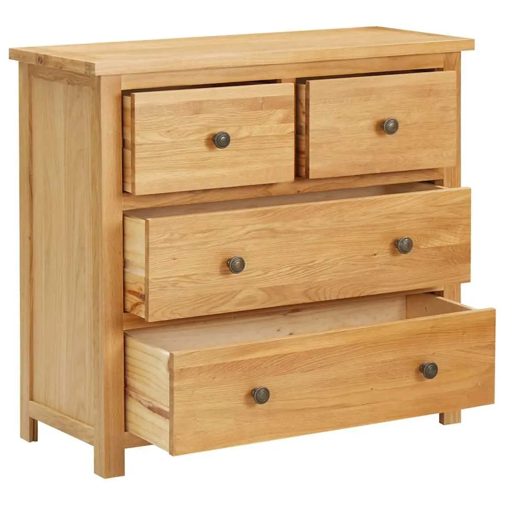 Chest of Drawers Rustic Style 80x35x75cm Solid Oak Wood Bedroom Storage Cabinet 4 Drawers