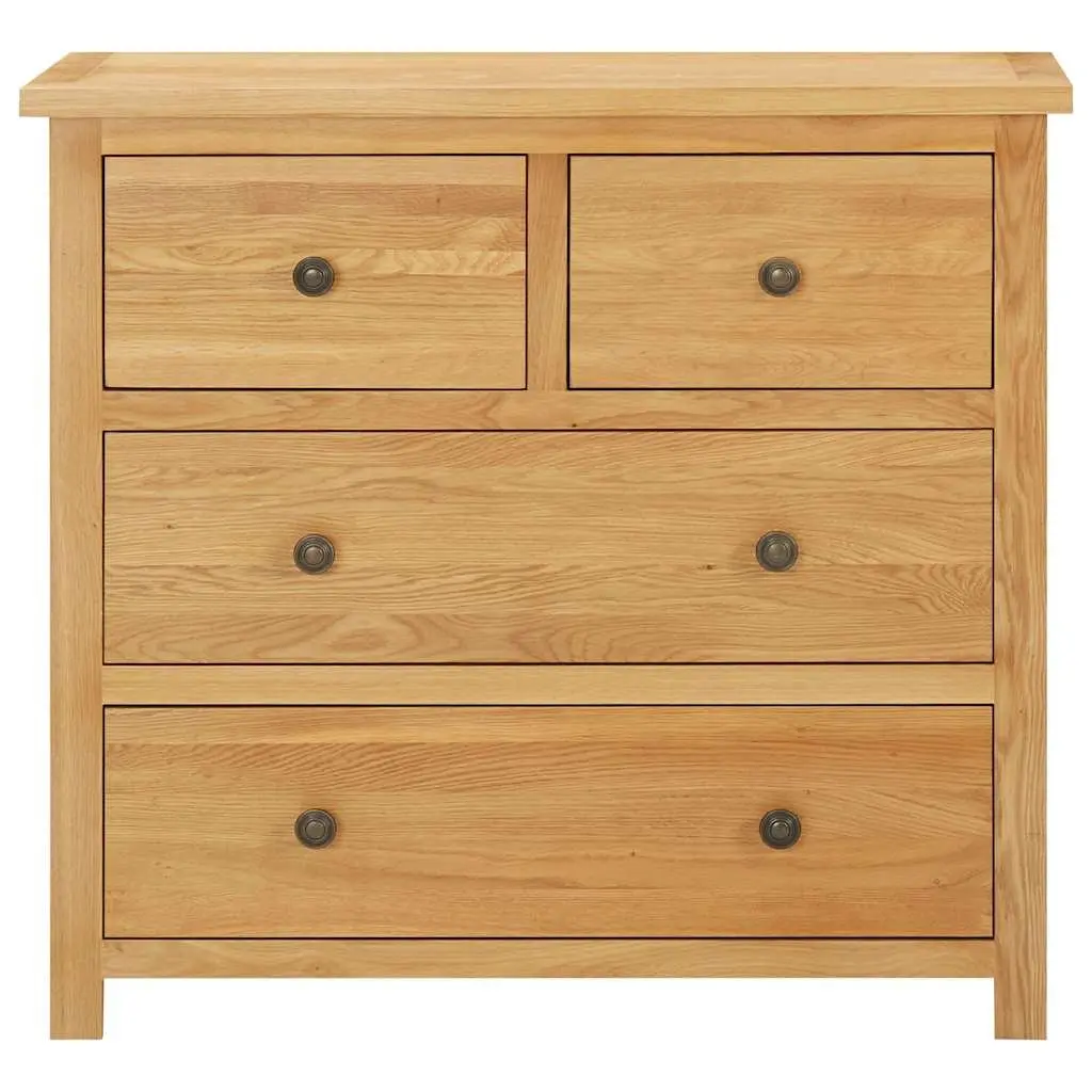 Chest of Drawers Rustic Style 80x35x75cm Solid Oak Wood Bedroom Storage Cabinet 4 Drawers