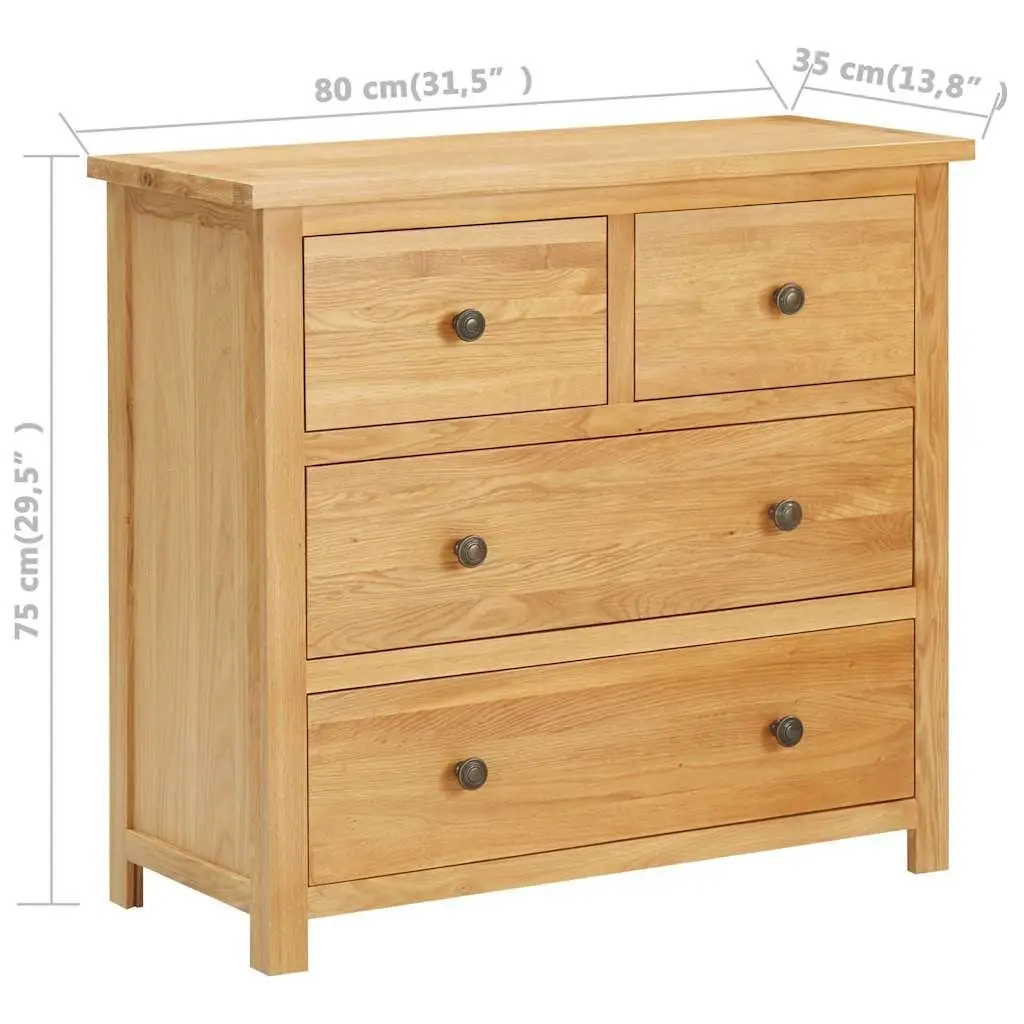 Chest of Drawers Rustic Style 80x35x75cm Solid Oak Wood Bedroom Storage Cabinet 4 Drawers