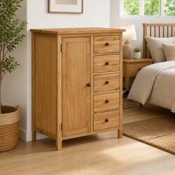 Brown Solid Oak Wood Wardrobe Cabinet with Storage