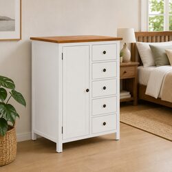 Warm Solid Oak Wood Wardrobe Cabinet with Storage