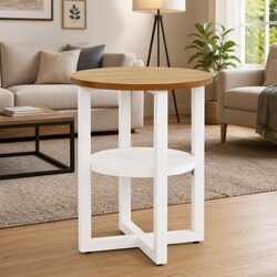 Oak Wood Accent Side Table with Storage Shelf
