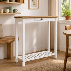 Solid Oak Wood Bar Table with Storage Shelf