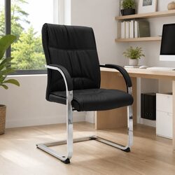 Cantilever Office Chair in Black Faux Leather with Armrests