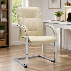 Cream Faux Leather Cantilever Office Chair with Armrests