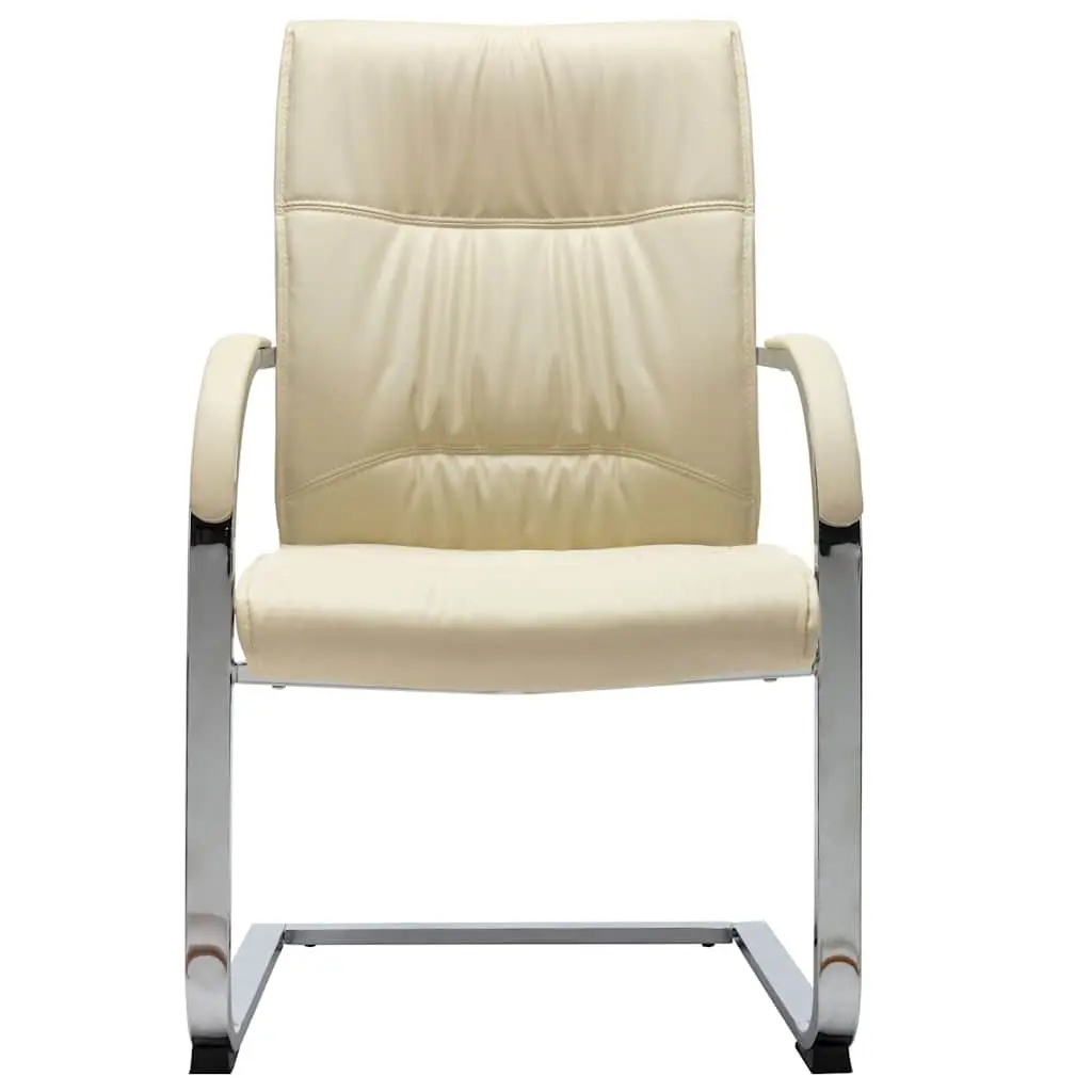 Cream Faux Leather Cantilever Office Chair with Armrests