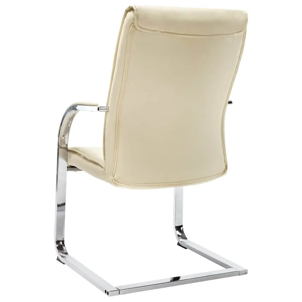 Cream Faux Leather Cantilever Office Chair with Armrests