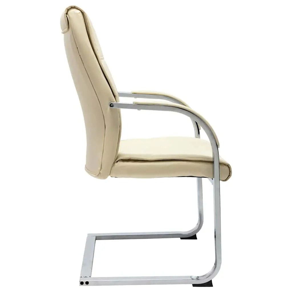 Cream Faux Leather Cantilever Office Chair with Armrests
