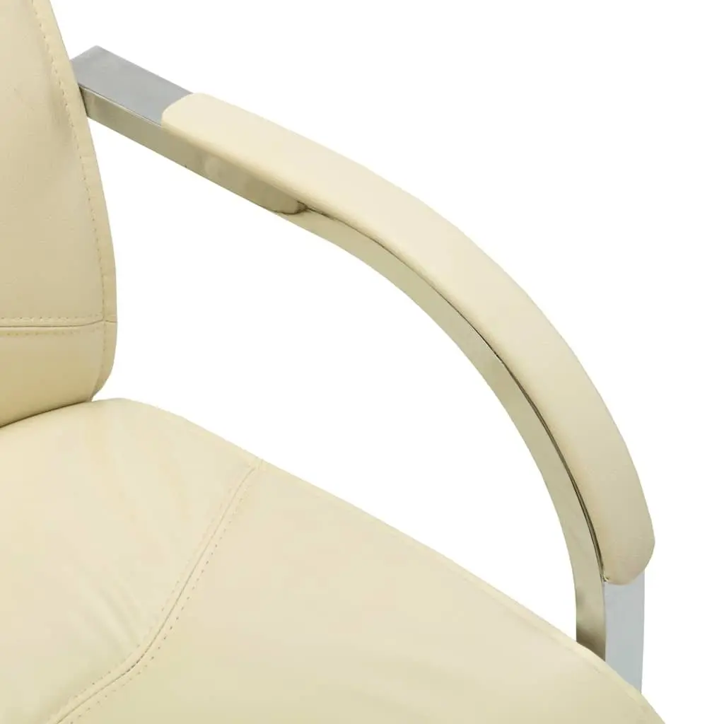 Cream Faux Leather Cantilever Office Chair with Armrests