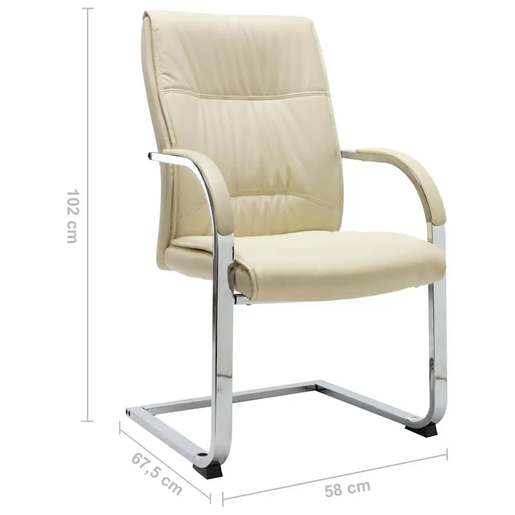 Cream Faux Leather Cantilever Office Chair with Armrests