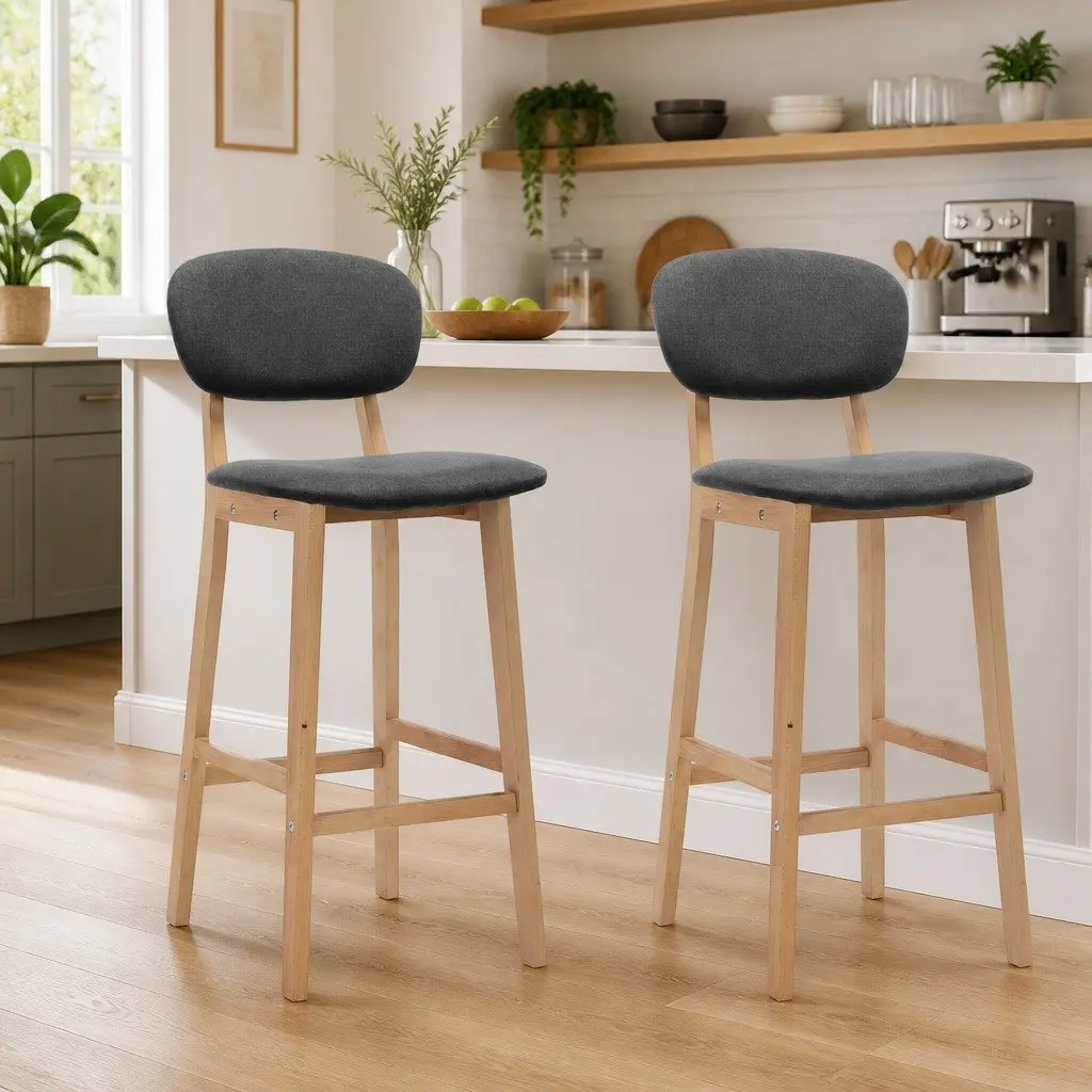 Set of 2 Modern Grey Fabric Bar Stools