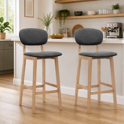 Set of 2 Modern Grey Fabric Bar Stools