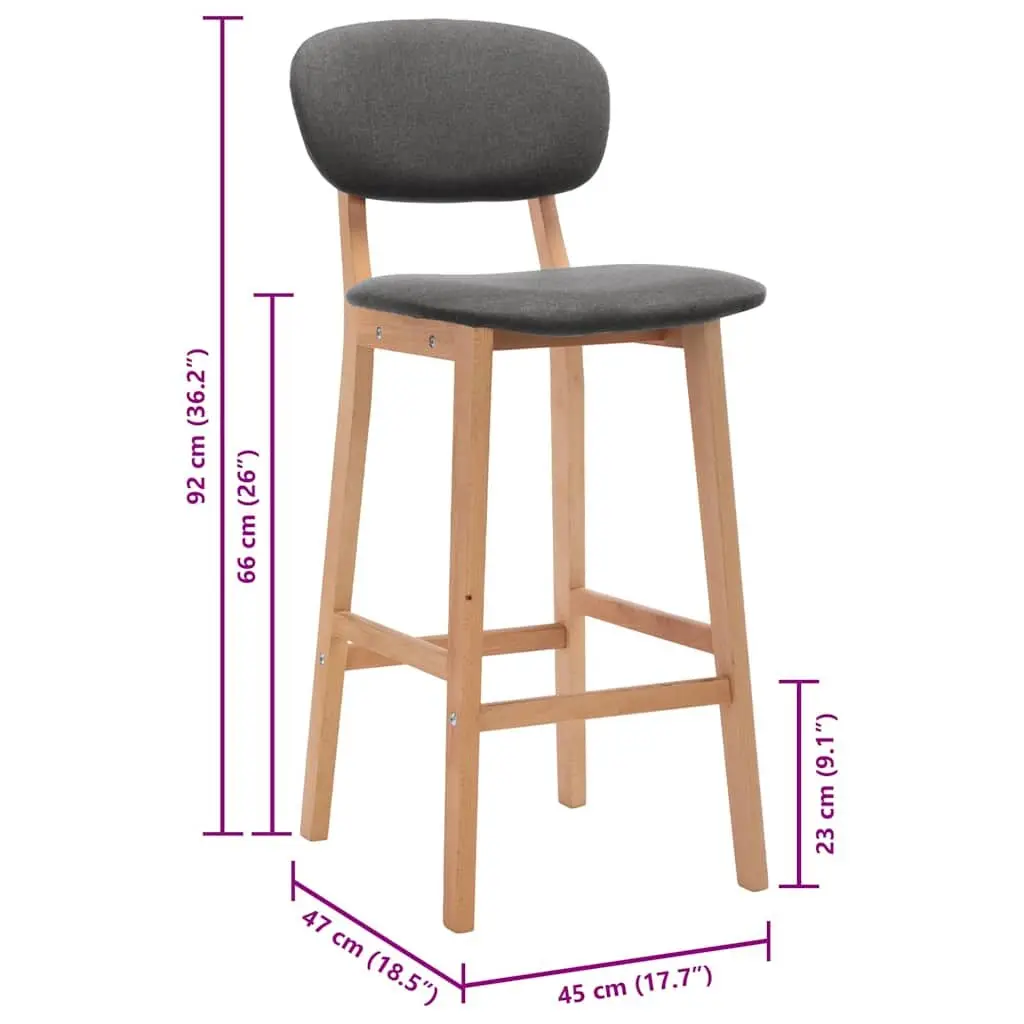 Set of 2 Modern Grey Fabric Bar Stools