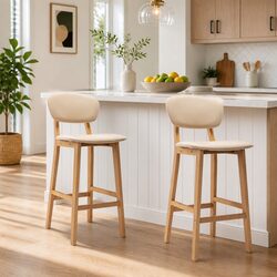 Set of 2 Cream Upholstered Bar Stools with Footrest