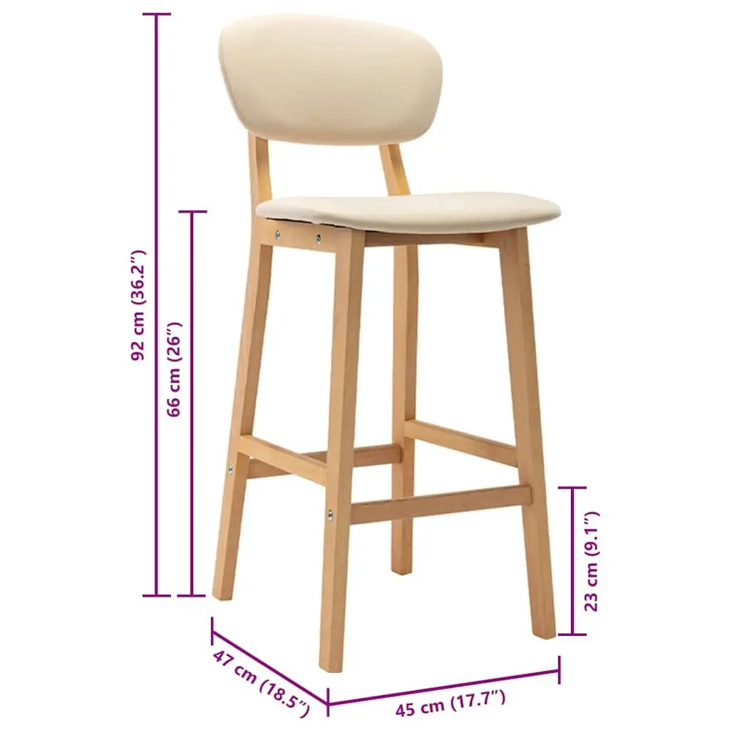 Bar Stools Cream Upholstered 2 Piece Modern Seating Solid Beech Wood Legs